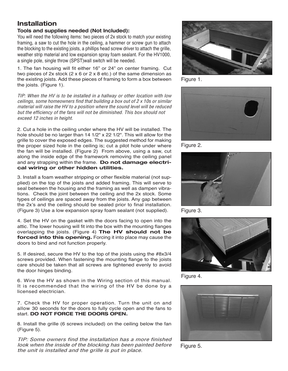Installation | Tamarack Technologies HV1600 User Manual | Page 2 / 4