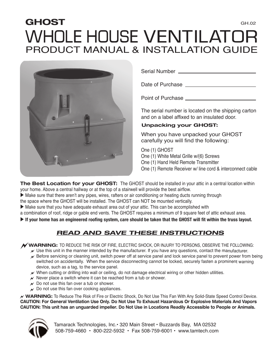 Tamarack Technologies GH.02 User Manual | 4 pages