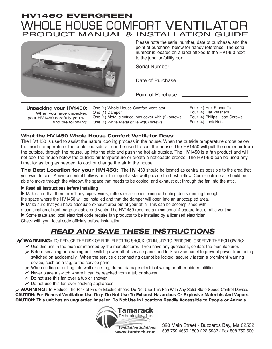 Tamarack Technologies HV1450 User Manual | 2 pages