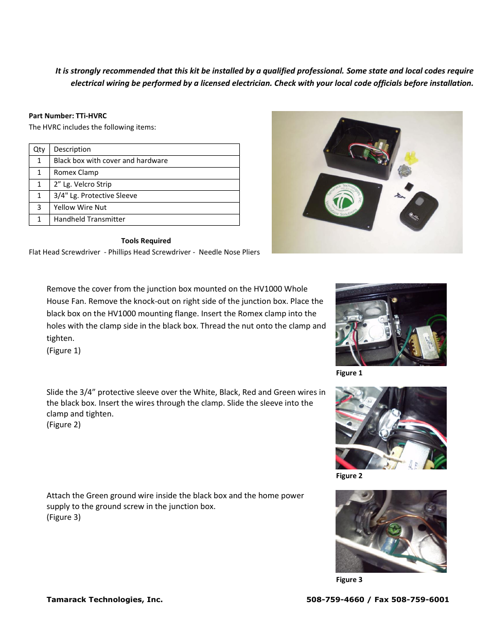 Tamarack Technologies HV1000 User Manual | 2 pages
