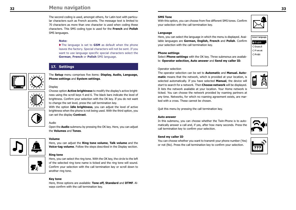 Settings, Menu navigation | THB Bury LT 9100 User Manual | Page 18 / 25
