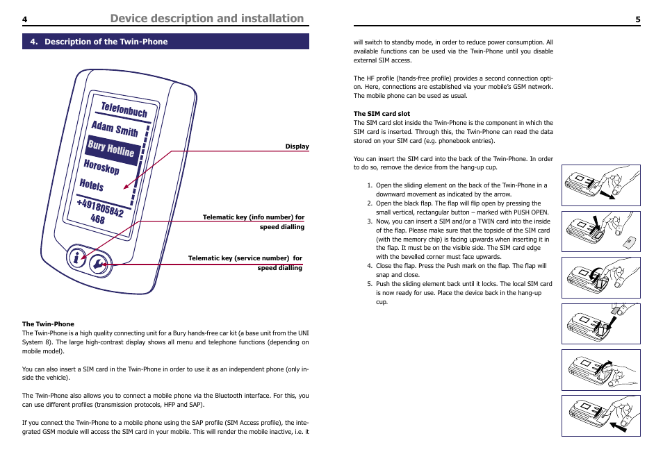 Device description and installation, Description of the twin-phone | THB Bury LT 9100 User Manual | Page 4 / 25