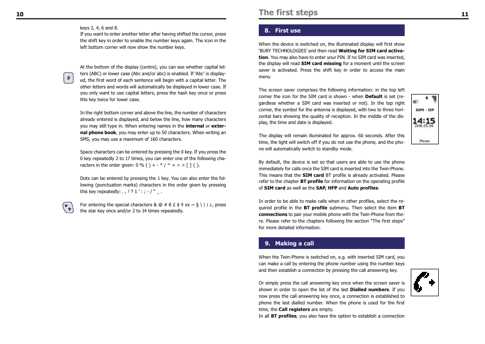 The first steps, First use, Making a call | THB Bury LT 9100 User Manual | Page 7 / 25