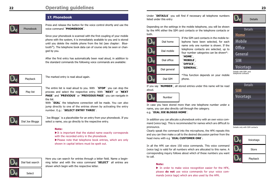 Phonebook, Operating guidelines | THB Bury Bluetooth Hands-Free Car Kit CC 9060 User Manual | Page 13 / 16