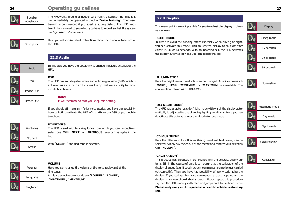 3 audio, 4 display, Operating guidelines | THB Bury Bluetooth Hands-Free Car Kit CC 9060 User Manual | Page 15 / 16