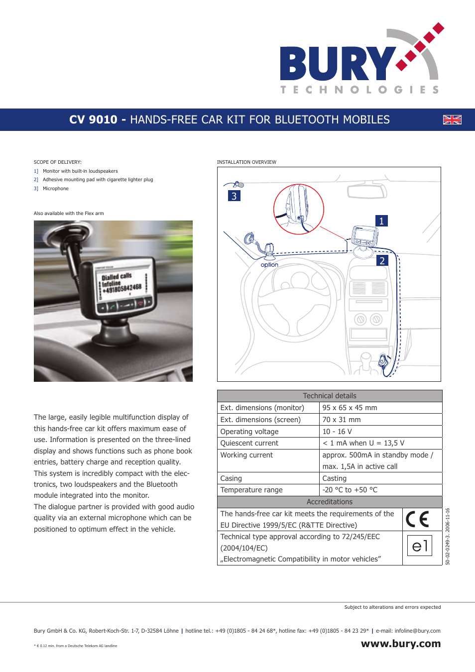 Cv 9010 - hands-free car kit for bluetooth mobiles | THB Bury CV 9010 User Manual | Page 2 / 2