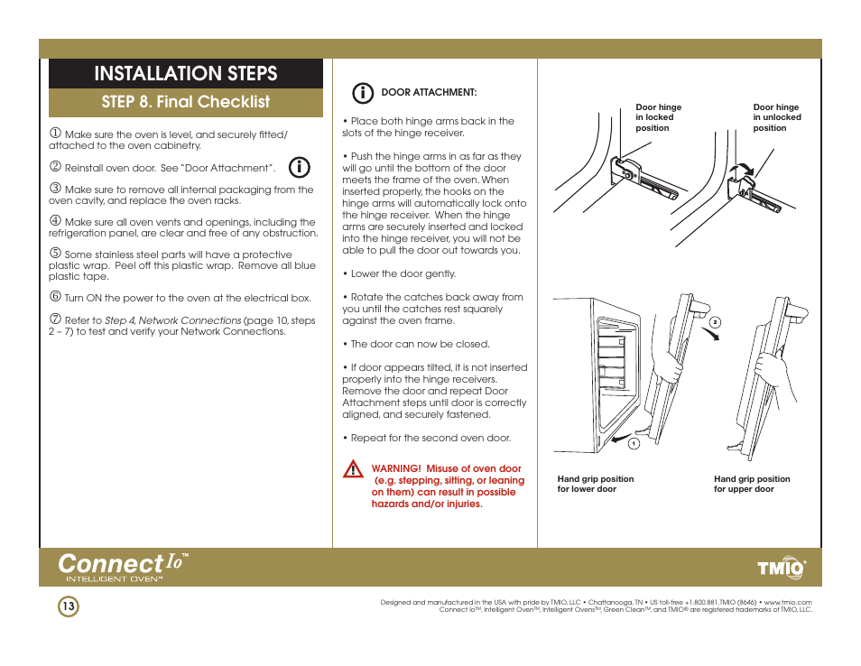 Installation steps, Step . final checklist | TMIO PS301SS00 User Manual | Page 13 / 15