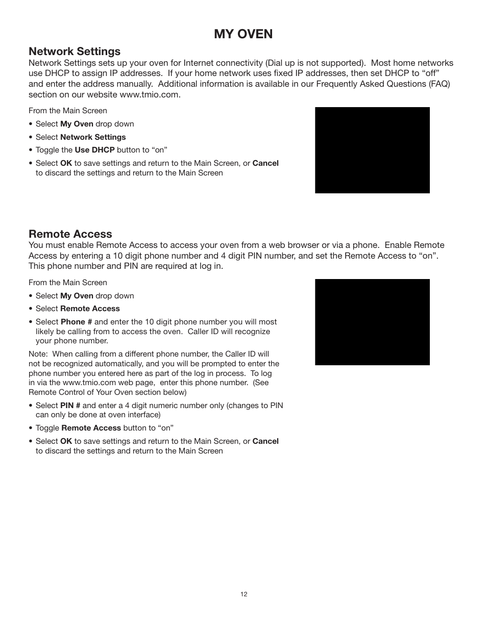 My oven, Remote access, Network settings | TMIO PS302SS00 User Manual | Page 15 / 39