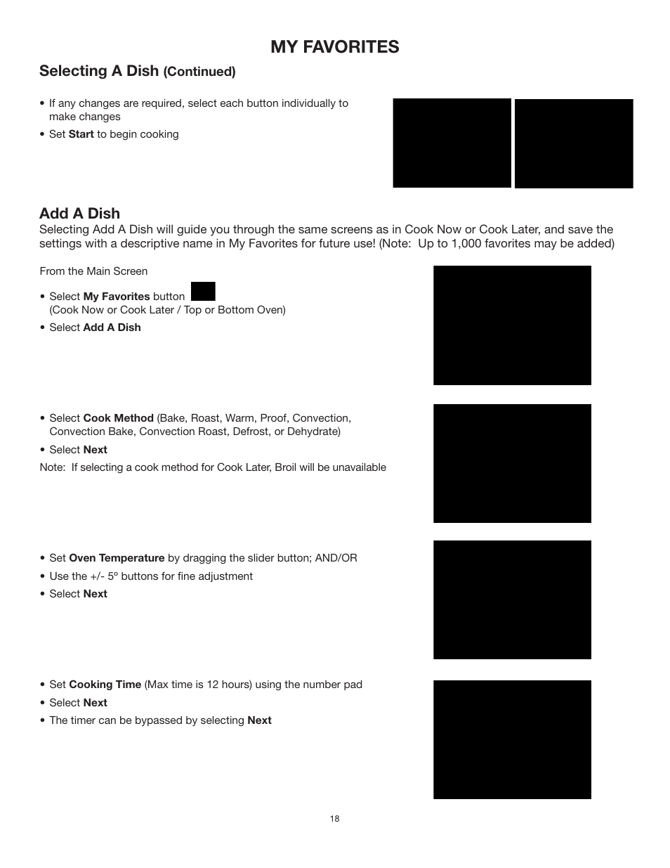 My favorites, Selecting a dish, Add a dish | TMIO PS302SS00 User Manual | Page 21 / 39