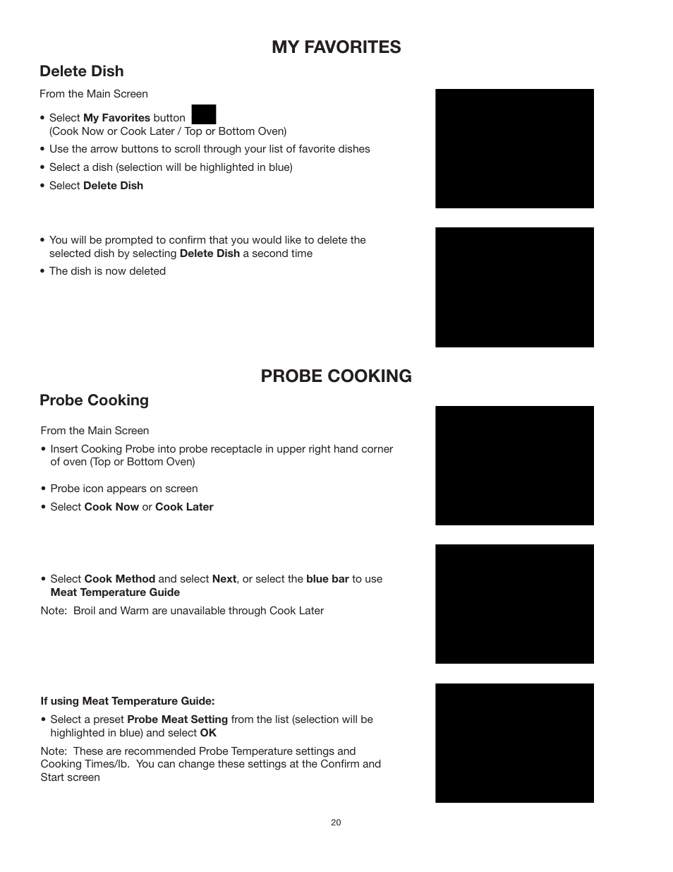 My favorites, Probe cooking, Delete dish | TMIO PS302SS00 User Manual | Page 23 / 39