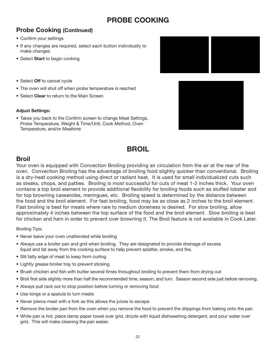 Probe cooking, Broil | TMIO PS302SS00 User Manual | Page 25 / 39