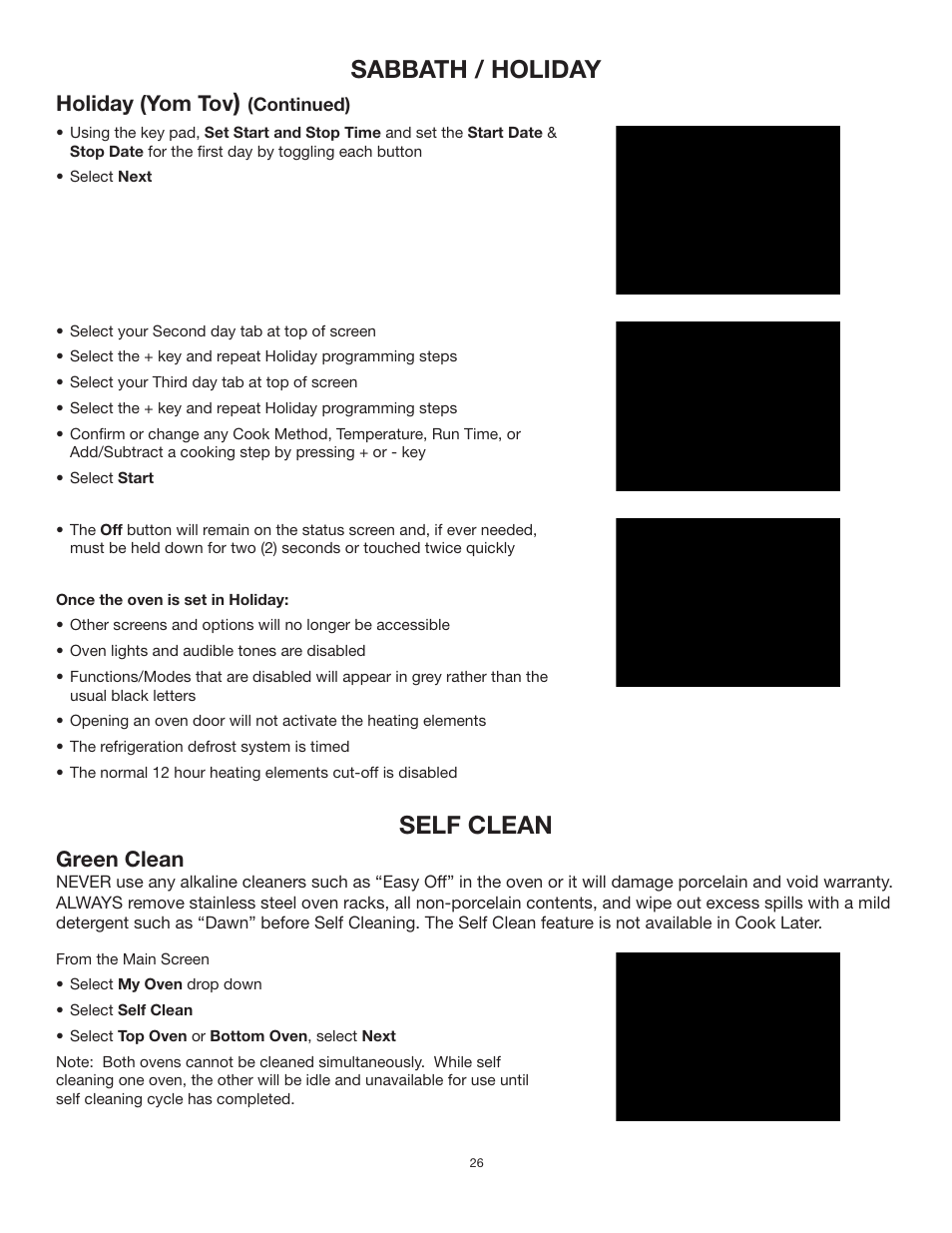 Sabbath / holiday, Self clean, Holiday (yom tov | Green clean | TMIO PS302SS00 User Manual | Page 29 / 39