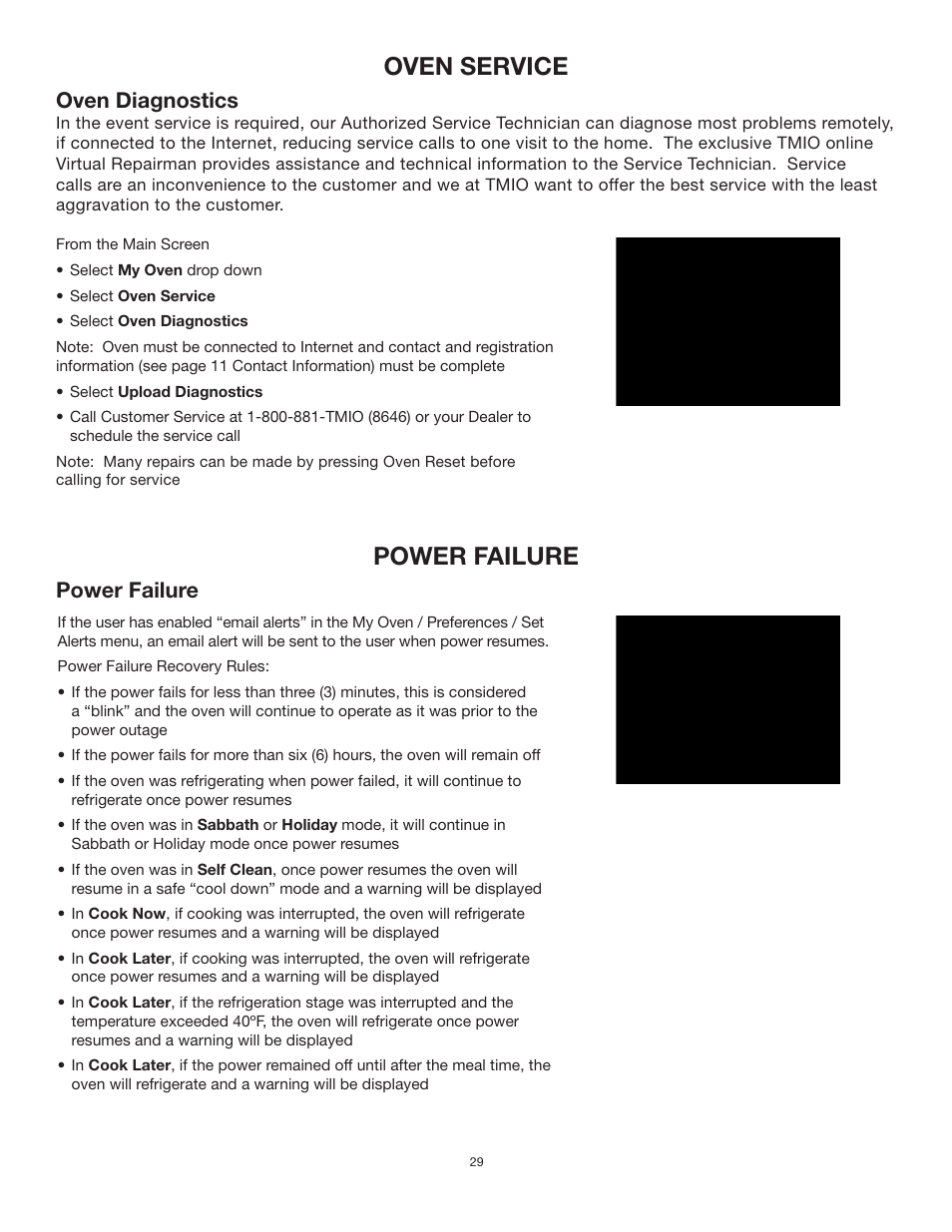 Oven service, Power failure, Oven diagnostics | TMIO PS302SS00 User Manual | Page 32 / 39