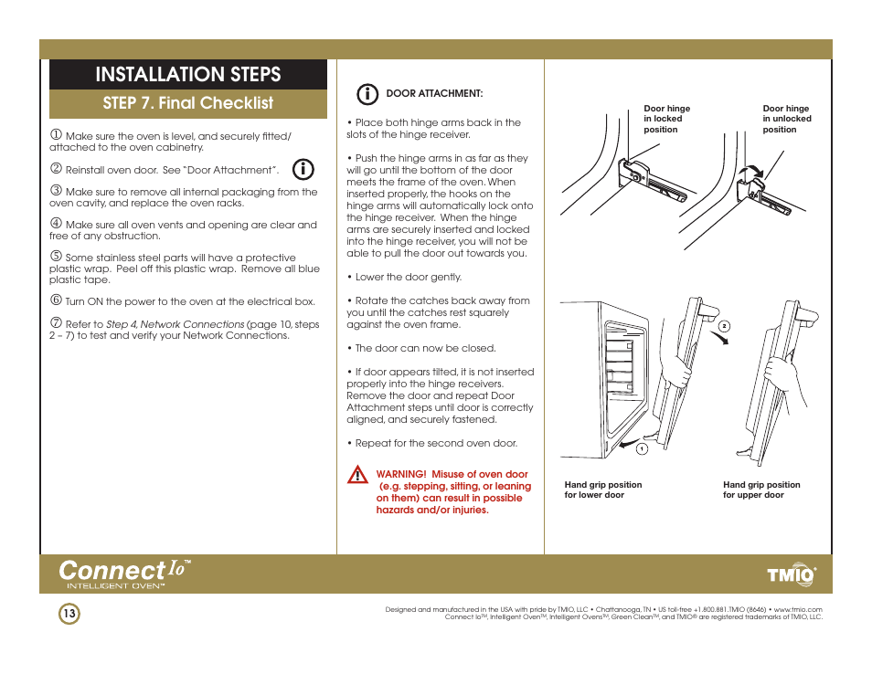 Installation steps, Step 7. final checklist | TMIO PS302SS01 User Manual | Page 13 / 15