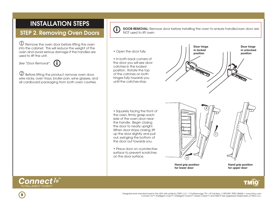 Installation steps, Step . removing oven doors | TMIO PS302SS01 User Manual | Page 8 / 15