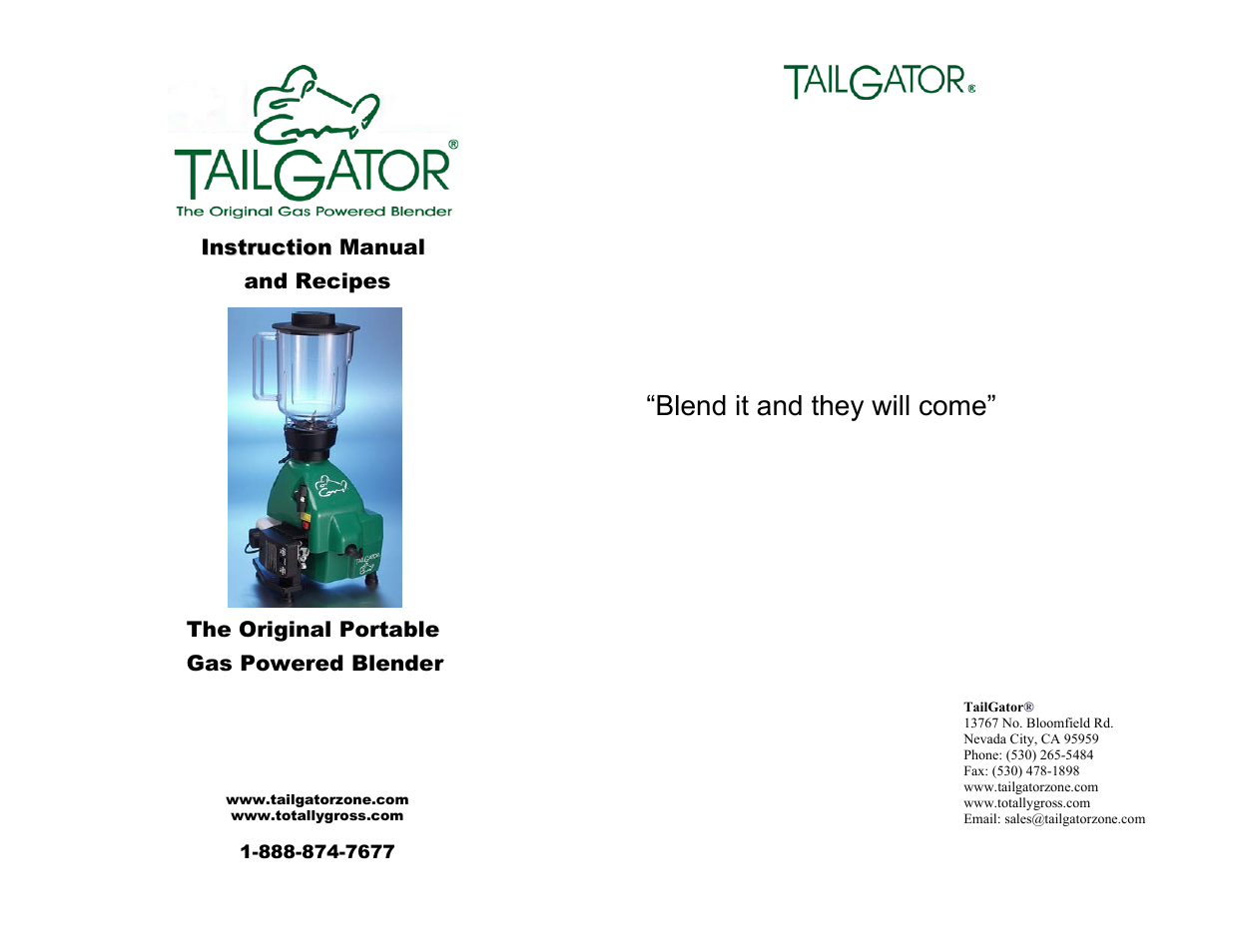 Tailgator The Original Portable Gas Powered Blender User Manual | 14 pages