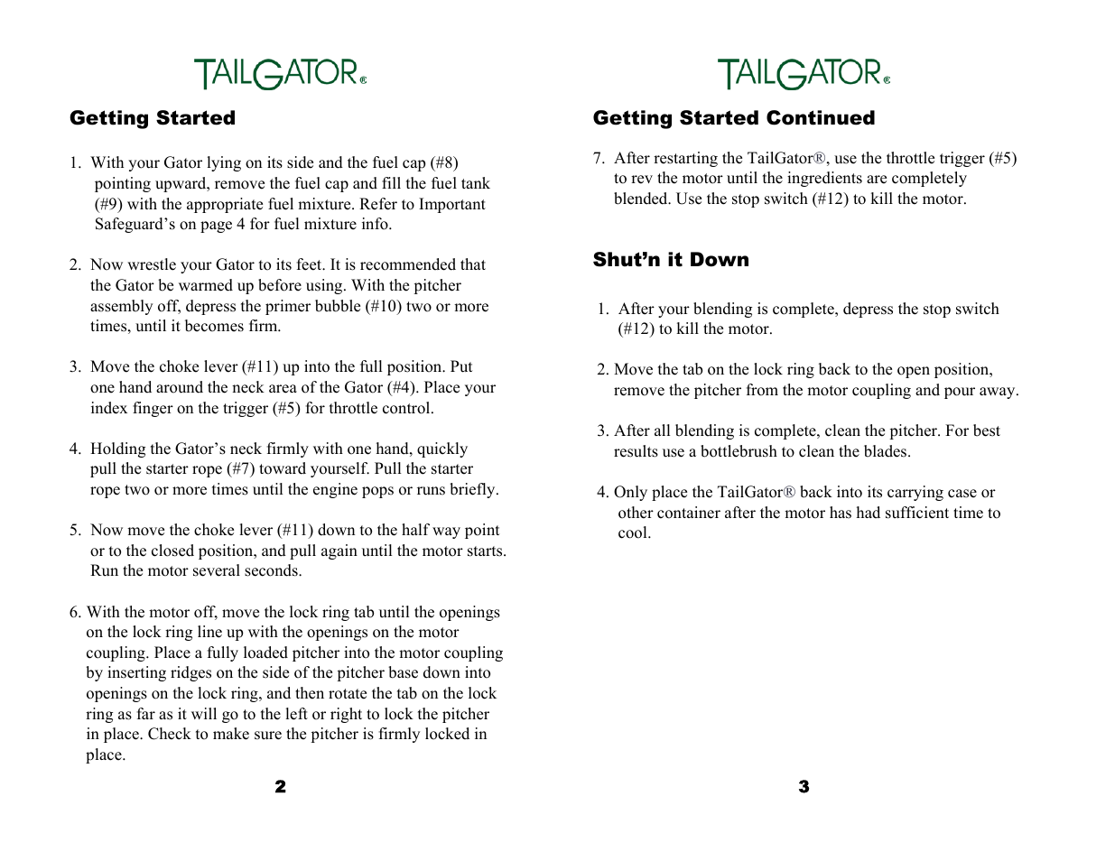 Tailgator The Original Portable Gas Powered Blender User Manual | Page 3 / 14