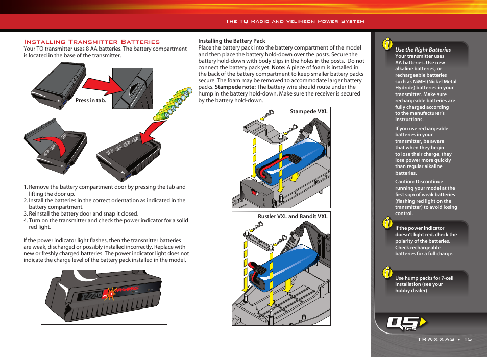Installing transmitter batteries | Traxxas RUSTLER 3608 User Manual | Page 15 / 28