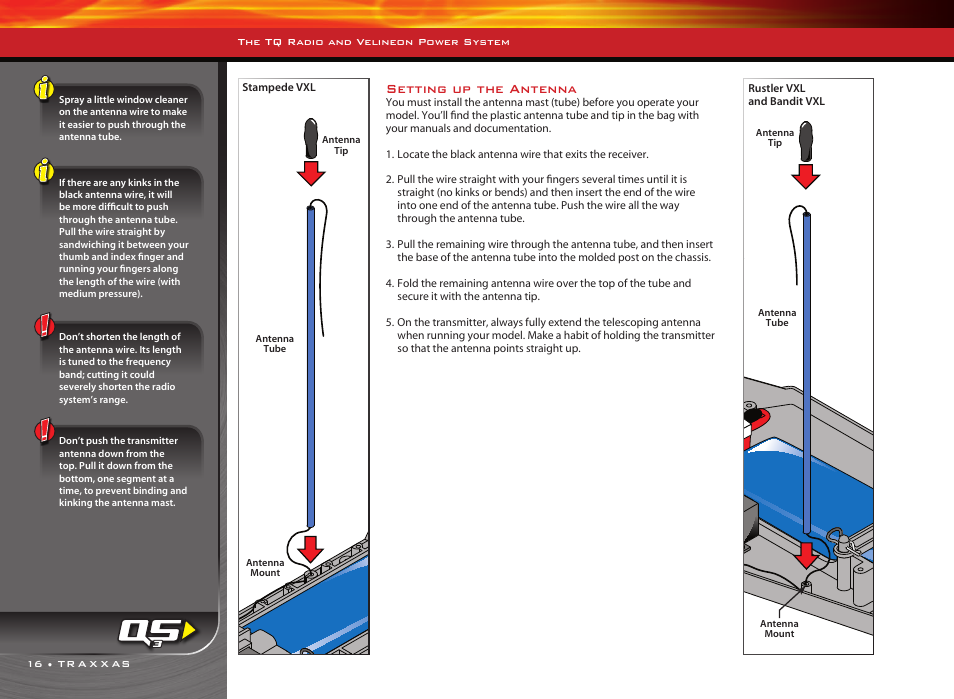 Setting up the antenna | Traxxas RUSTLER 3608 User Manual | Page 16 / 28