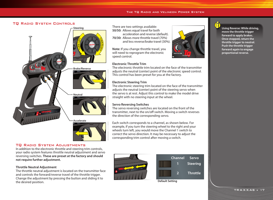 Tq radio system adjustments, Tq radio system controls, Ch.2 ch.1 | Traxxas RUSTLER 3608 User Manual | Page 17 / 28