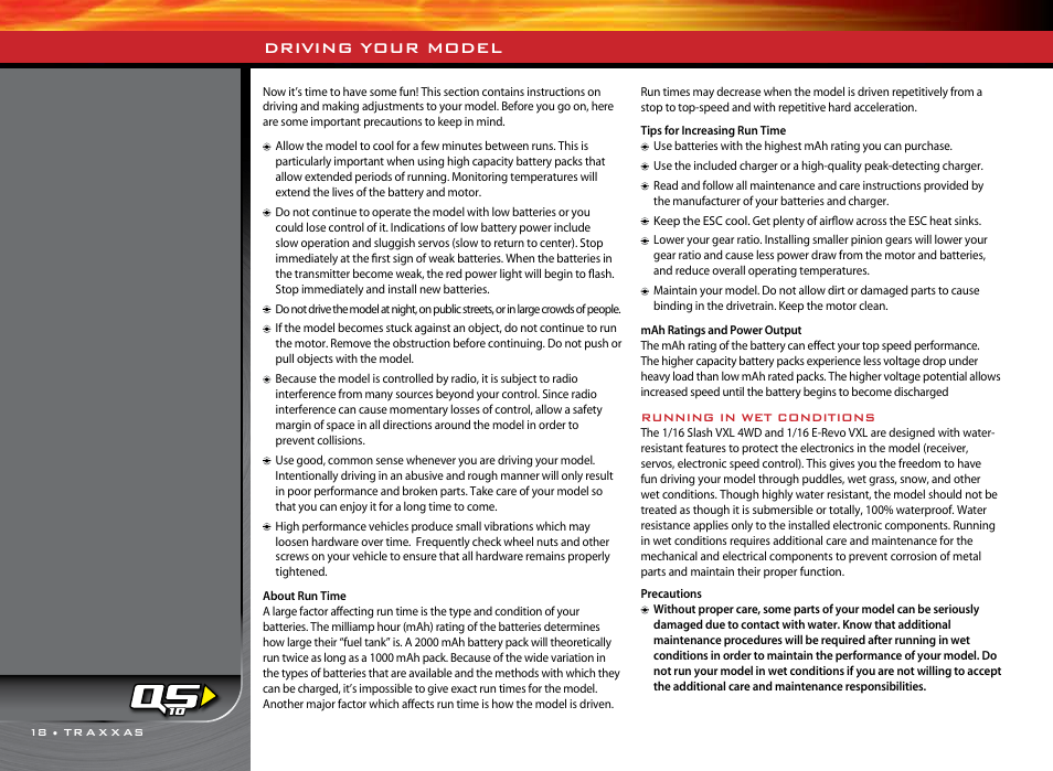 Driving your model | Traxxas 1/16 SLASH VXL 4WD 7108 User Manual | Page 18 / 28