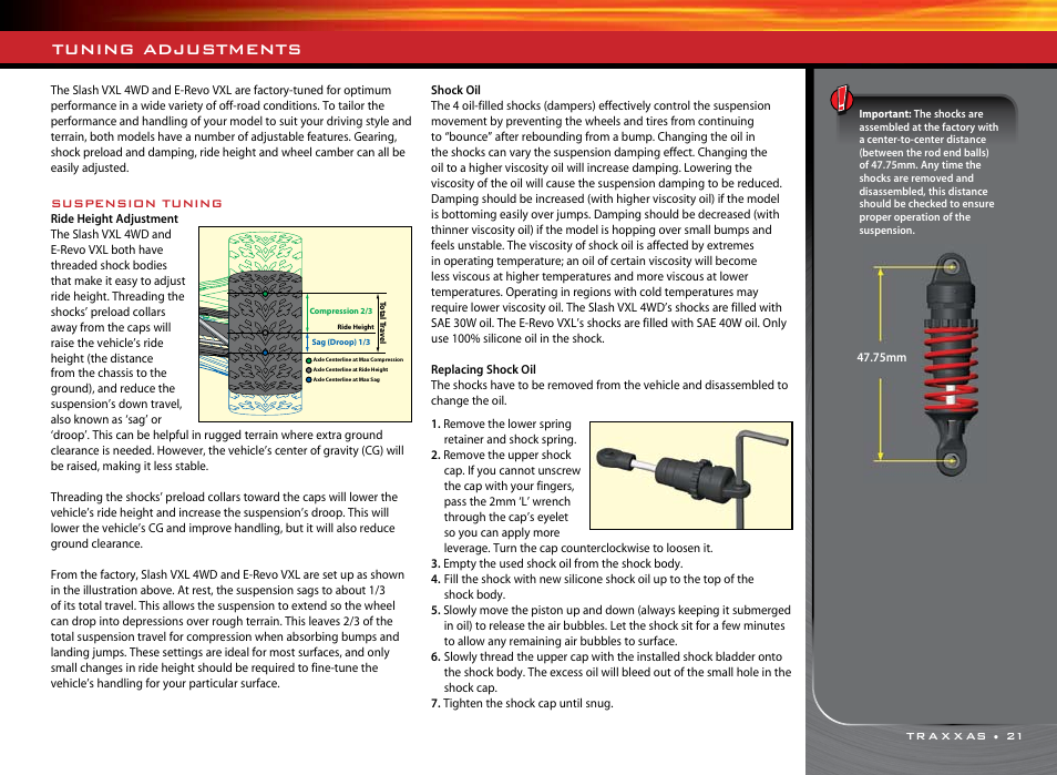 Tuning adjustments | Traxxas 1/16 SLASH VXL 4WD 7108 User Manual | Page 21 / 28