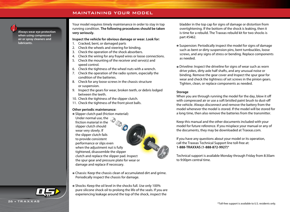 Maintaining your model | Traxxas 1/16 SLASH VXL 4WD 7108 User Manual | Page 26 / 28