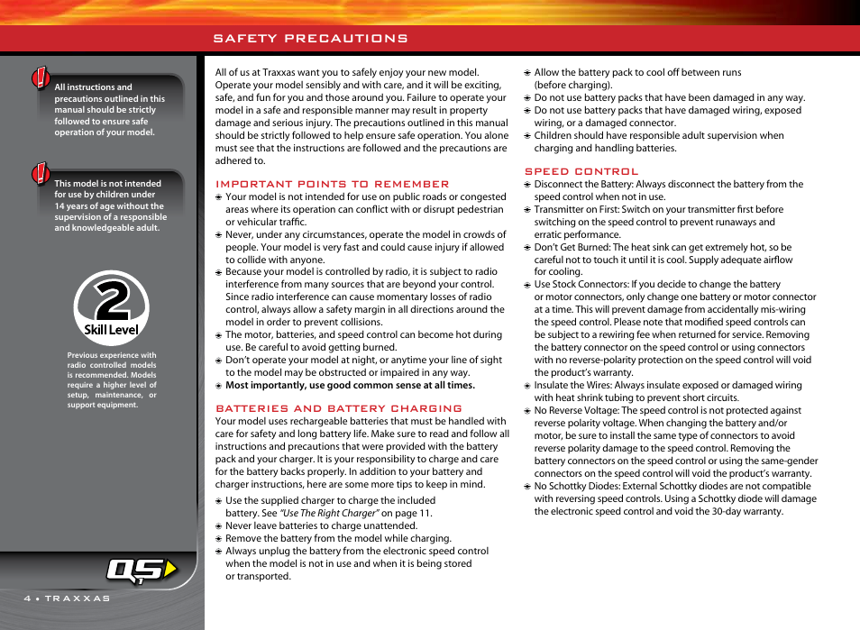 Bluehighway font, Safety precautions | Traxxas 1/16 SLASH VXL 4WD 7108 User Manual | Page 4 / 28