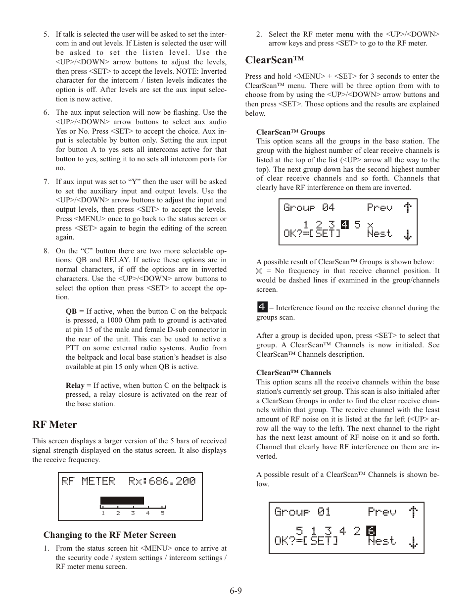 Rf me ter, Clearscan | Telex RADIOCOM TR-1 User Manual | Page 28 / 56