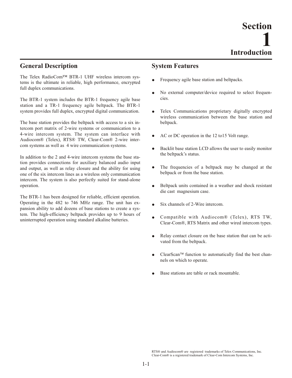 Sec tion | Telex RADIOCOM TR-1 User Manual | Page 4 / 56