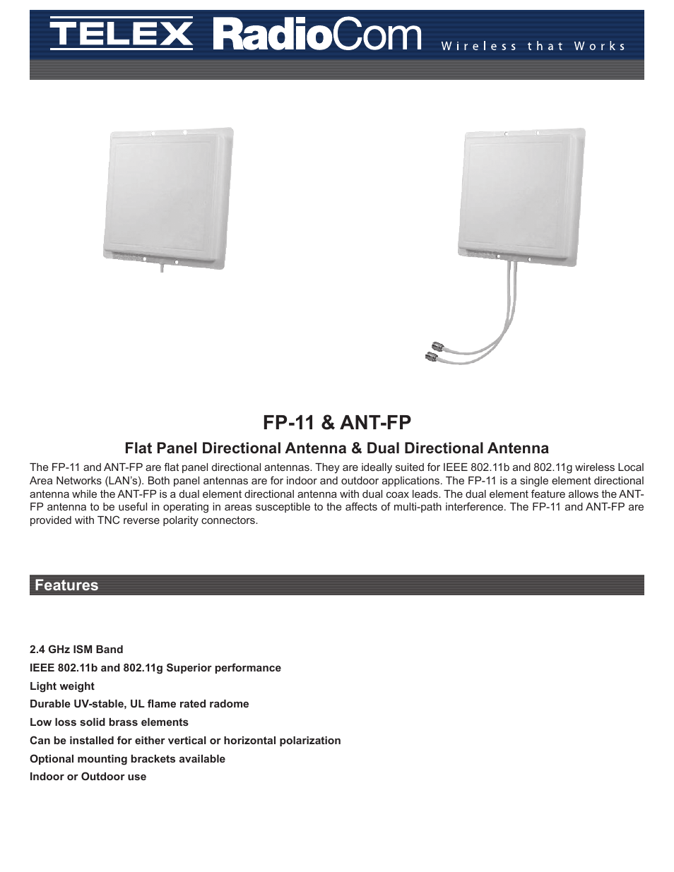 Telex RadioCom ANT-FP User Manual | 2 pages