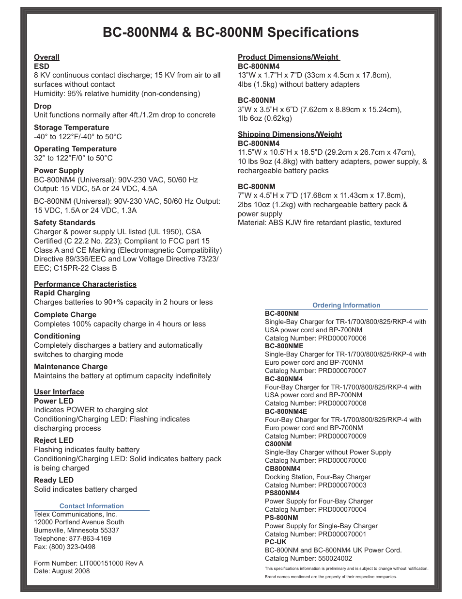 Telex BC-800NM User Manual | Page 2 / 2