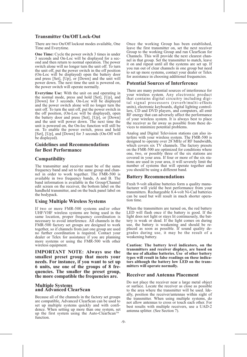 Telex FMR-500 User Manual | Page 10 / 15