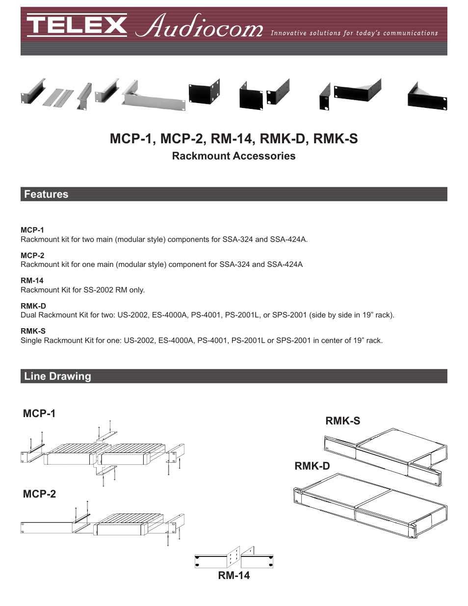 Telex Rackmount Accessories RM-14 User Manual | 2 pages