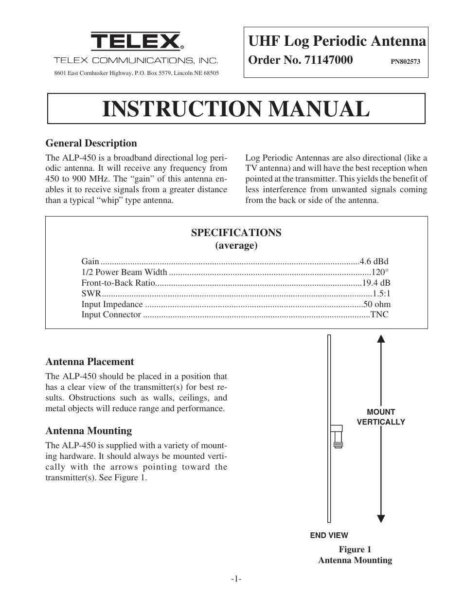 Telex ALP-450 User Manual | 6 pages