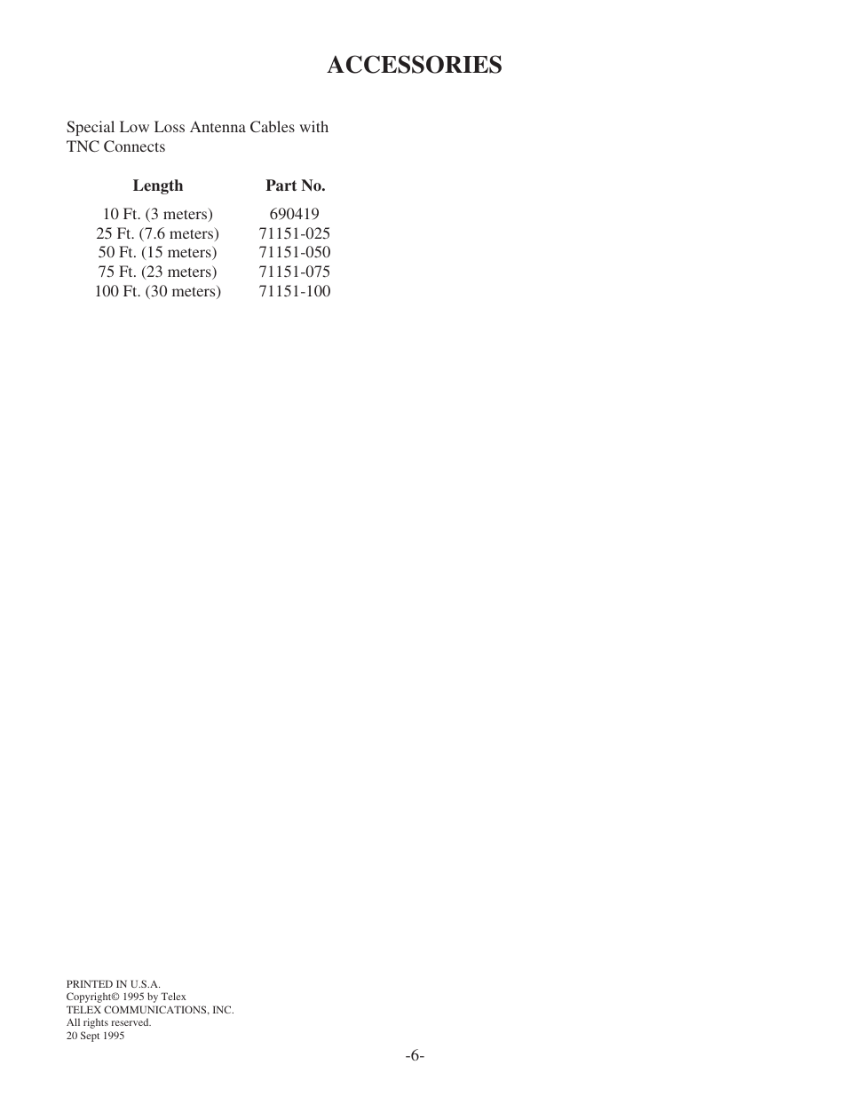Accessories | Telex ALP-450 User Manual | Page 6 / 6