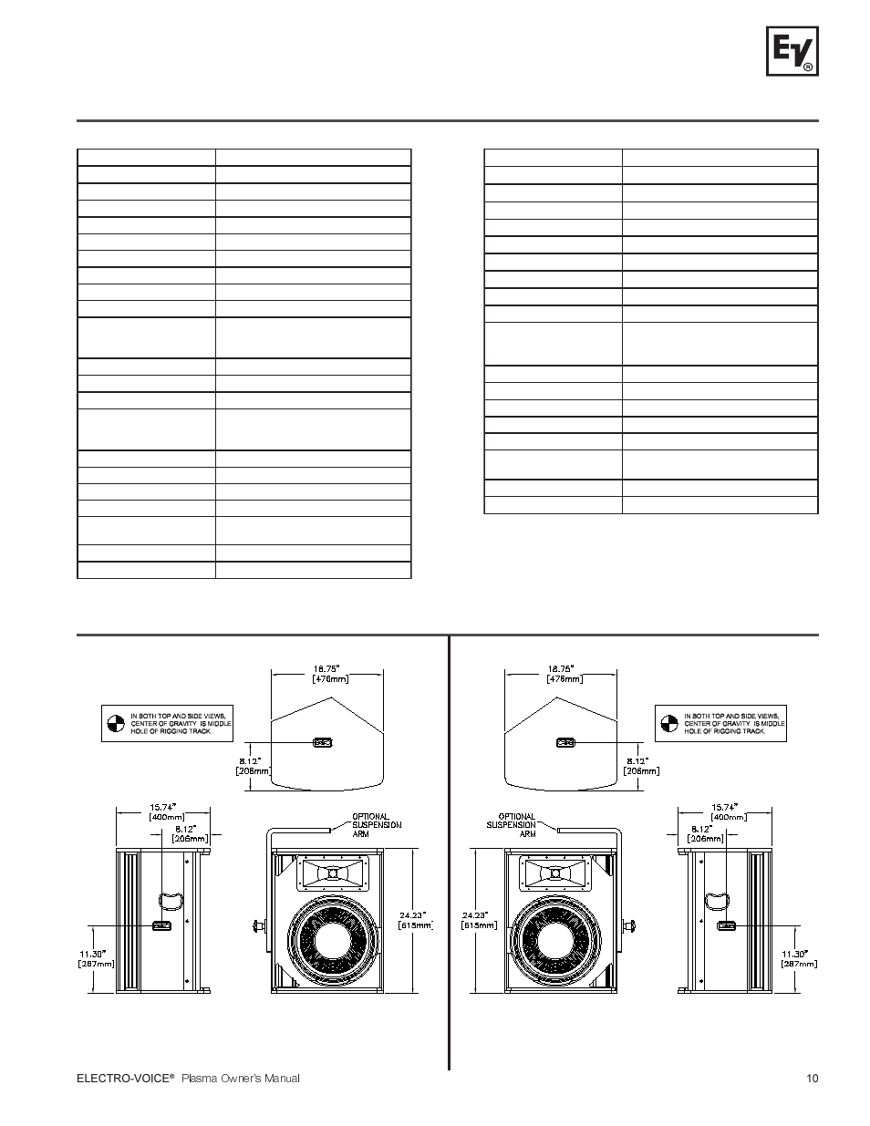 Specifications dimensions (plasma p1), Plasma p2 plasma p1 | Telex Plasma Series User Manual | Page 11 / 16