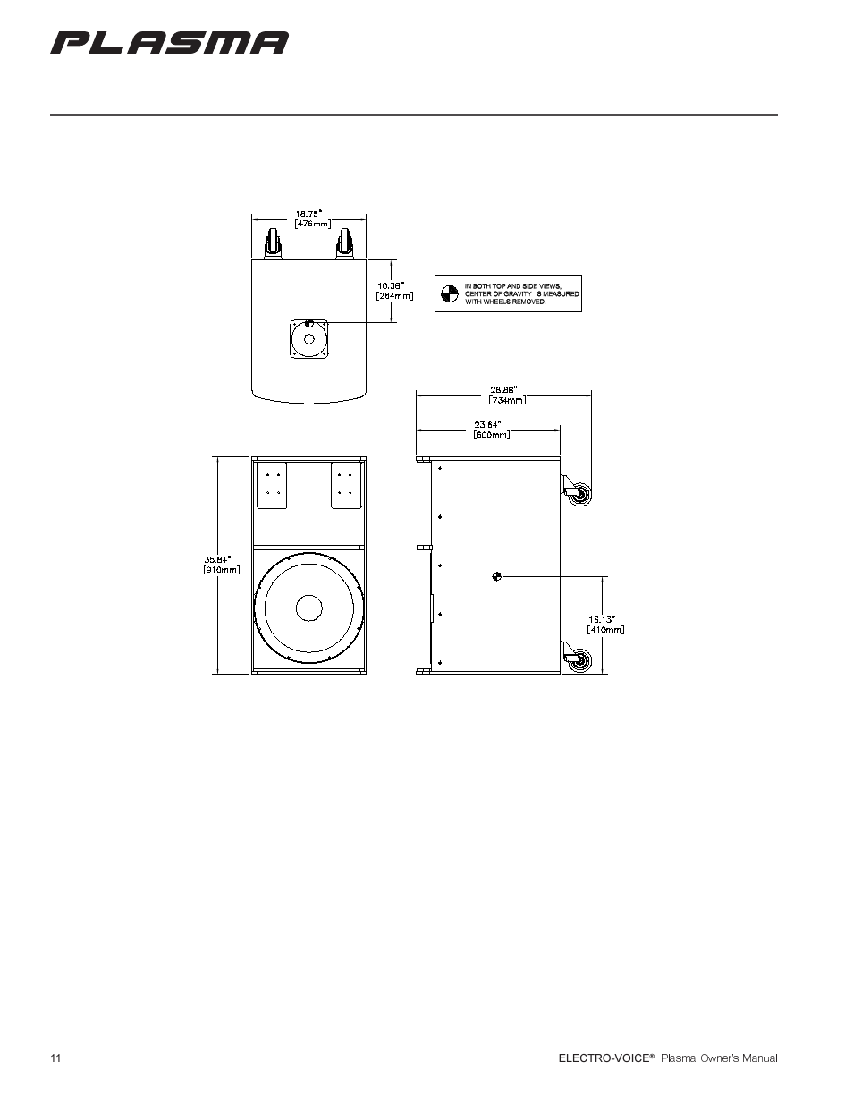 Dimensions (plasma p2 subwoofer) | Telex Plasma Series User Manual | Page 12 / 16