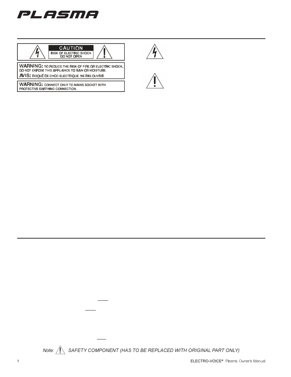 Important safety instructions, Important service instructions | Telex Plasma Series User Manual | Page 2 / 16