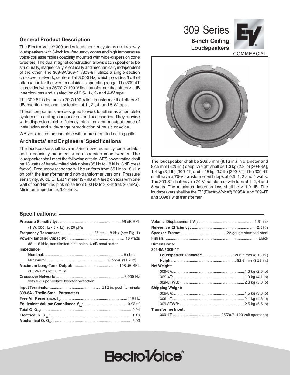 Telex 309 series User Manual | 4 pages