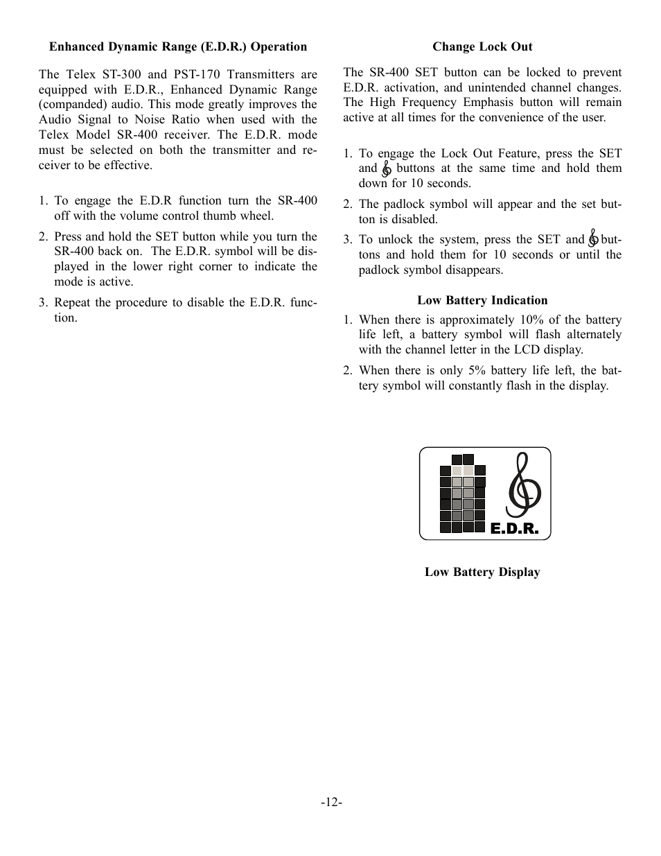 Telex SR-400 User Manual | Page 14 / 22