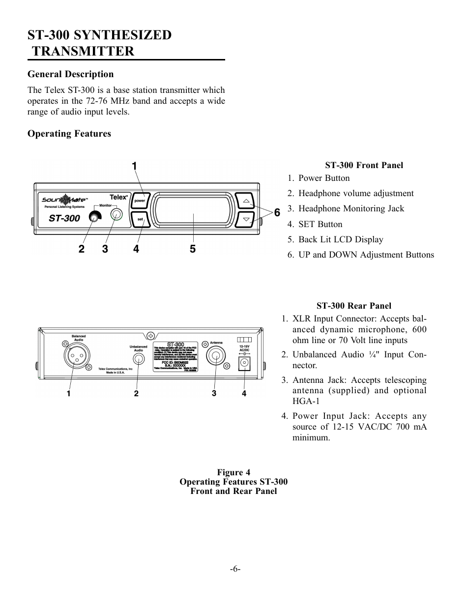 St-300 synthesized transmitter | Telex SR-400 User Manual | Page 8 / 22