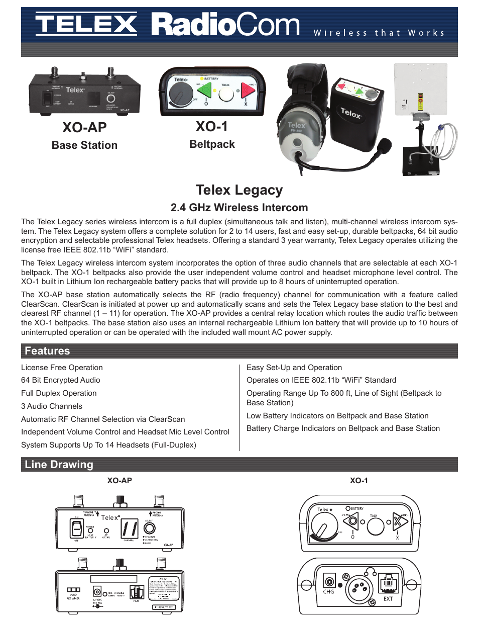 Telex Legacy XO-1 User Manual | 2 pages