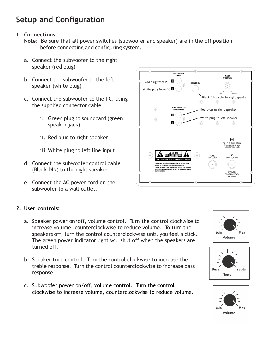 Setup and configuration | Telex 2.1 Multimedia Speaker System User Manual | Page 2 / 6