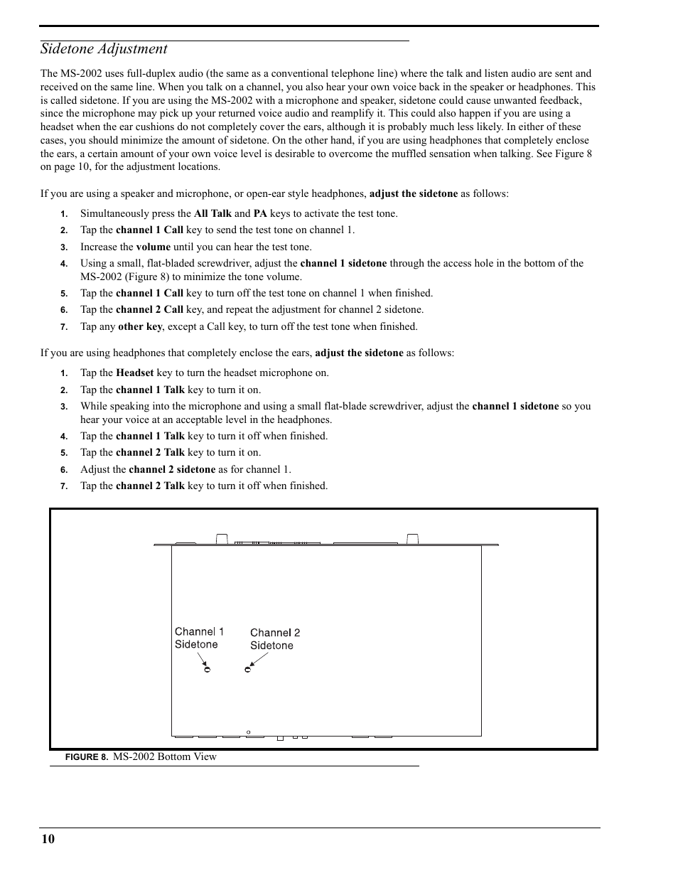 Sidetone adjustment | Telex AUDIOCOM MS-2002 User Manual | Page 22 / 30