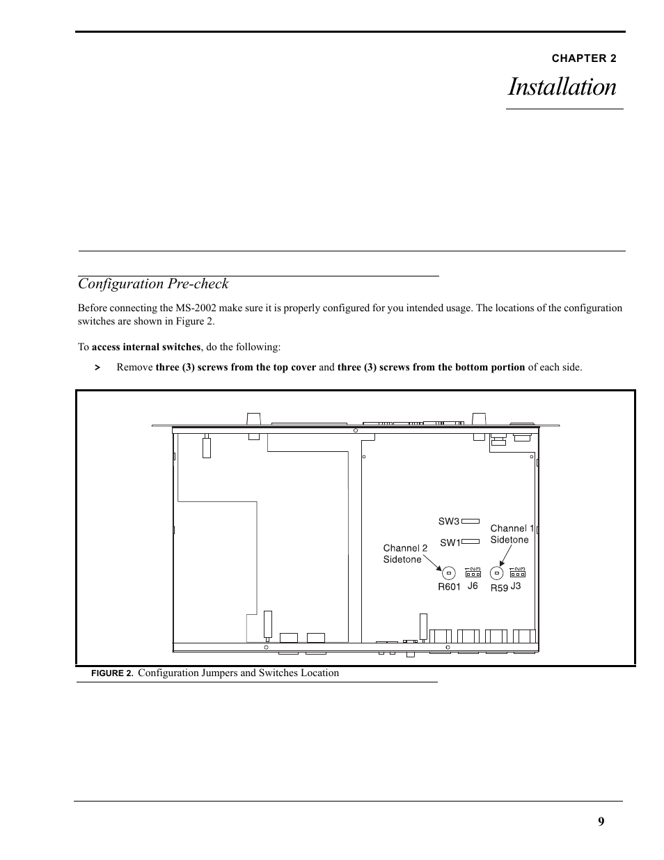 Chapter 2 installation, Configuration pre-check, Installation | Telex AUDIOCOM MS-2002 User Manual | Page 9 / 30