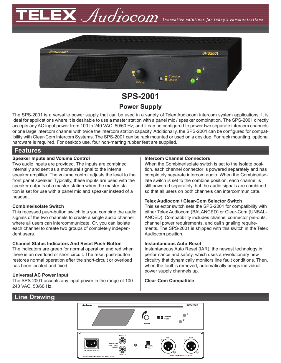 Telex SPS-2001 User Manual | 2 pages