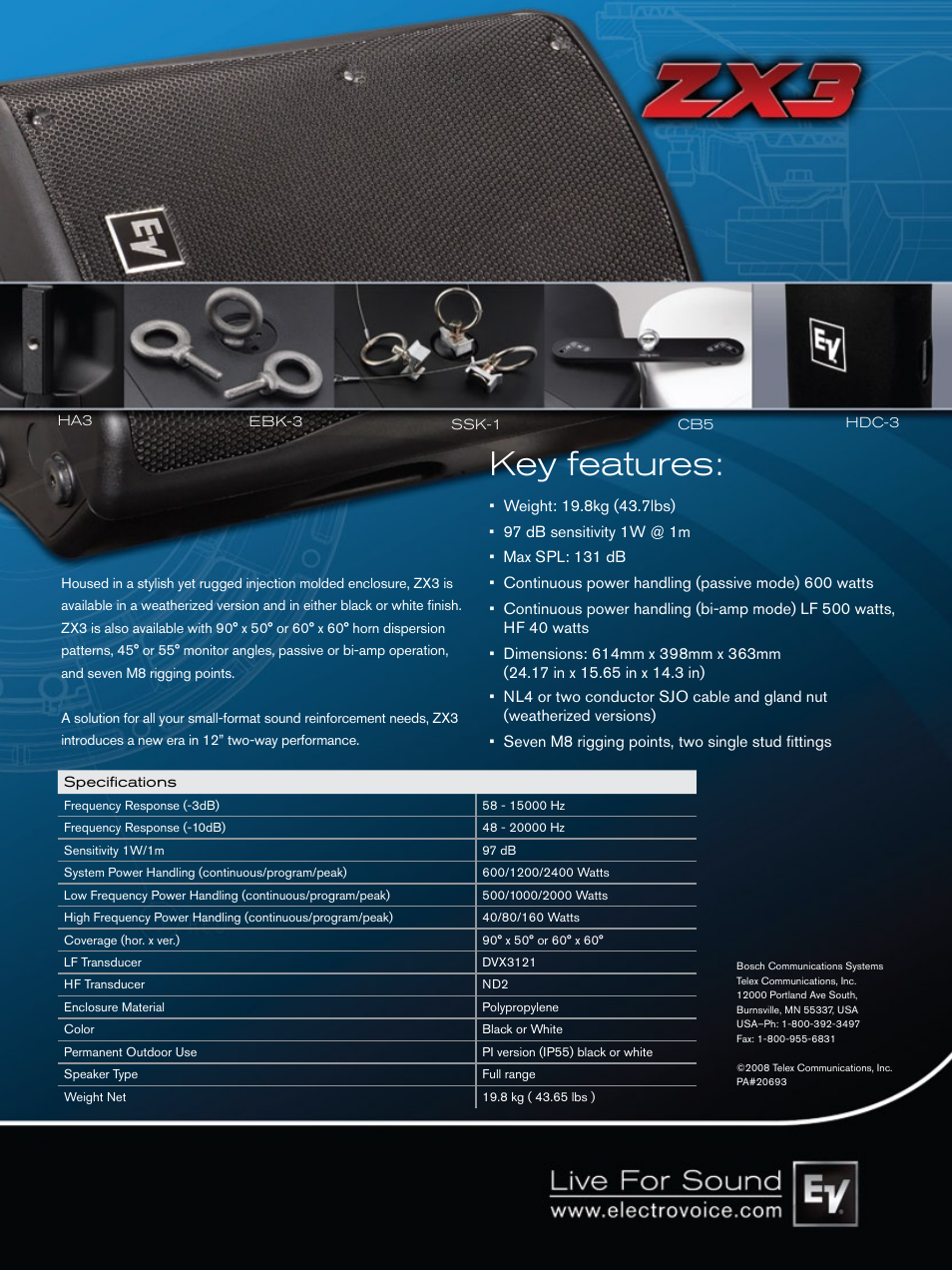 Key features | Telex ZX3 User Manual | Page 2 / 2