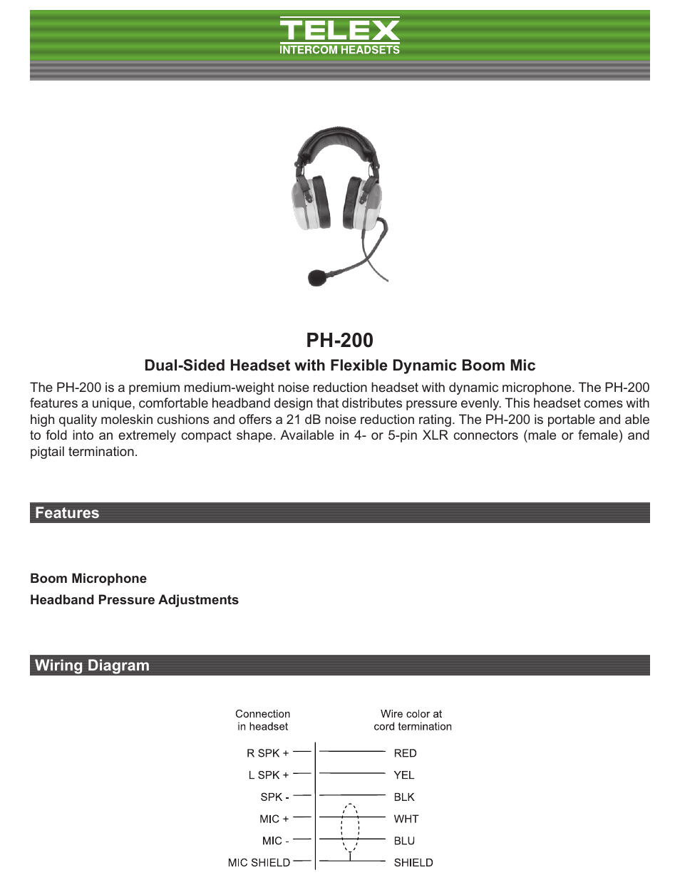 Telex PH-200A5 User Manual | 2 pages