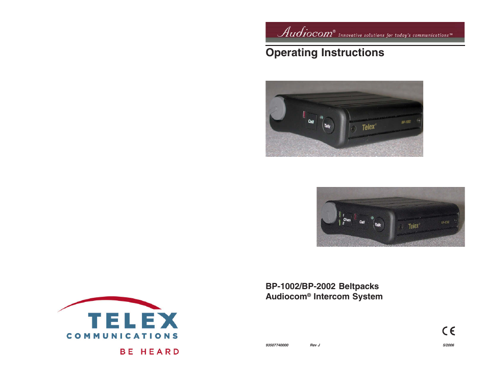 Telex AUDIOCOM BP-2002 User Manual | 8 pages